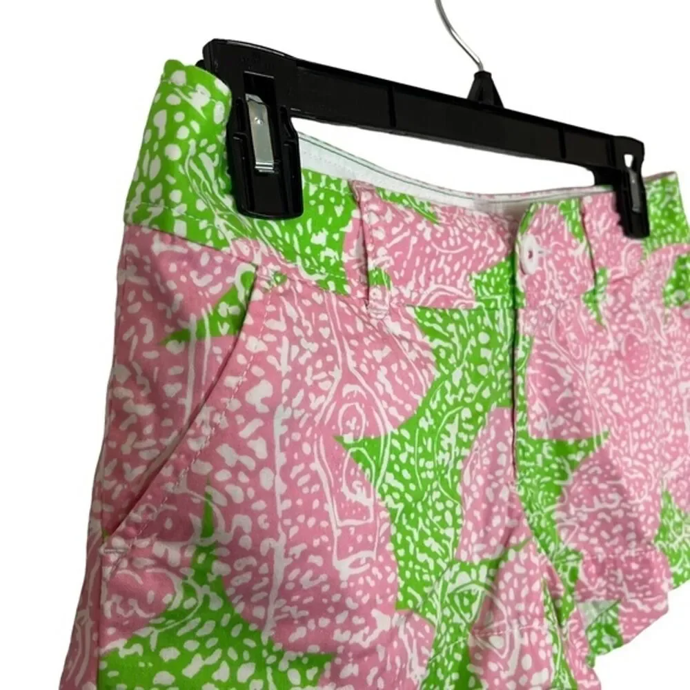 LILLY PULITZER Pink Green THE WALSH SHORT 100% Cotton Fruit Print Shorts sz 00